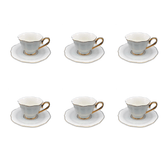 Jogo 6 Xícaras de Café com Pires Mon Charmant New Bone Branca com Borda Dourada 90ml - Ela Decora